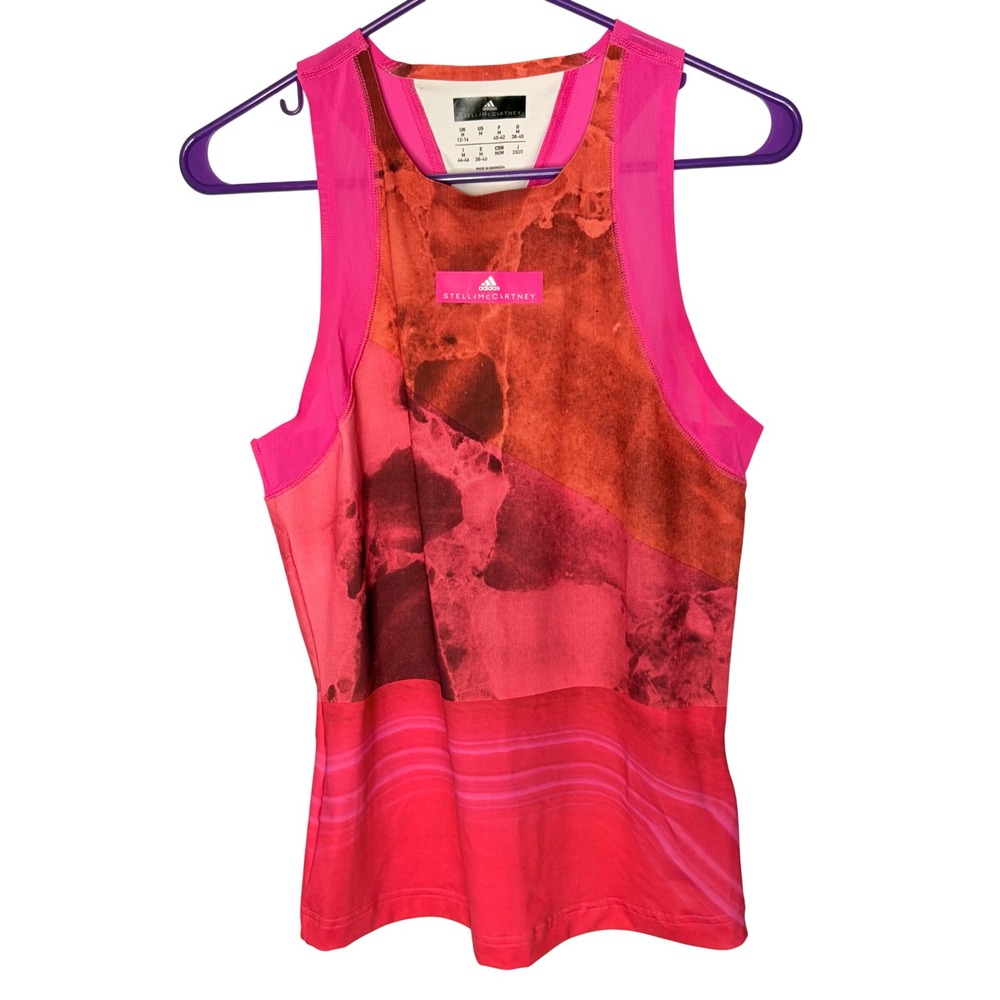 Stella McCartney x Adidas Tank Top Medium Sport Pink Red Abstract Mesh Racerback